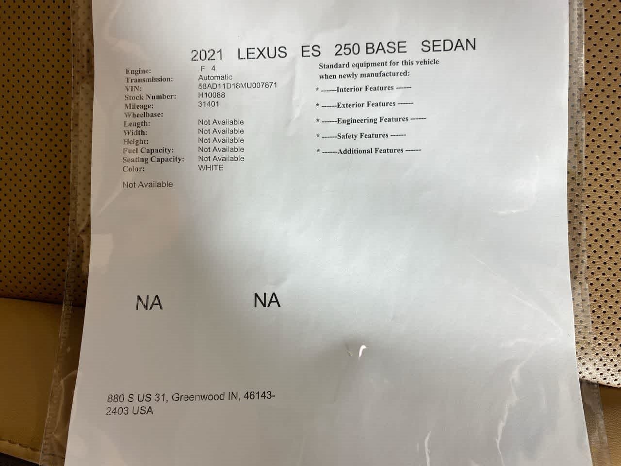 2021 Lexus ES ES 250